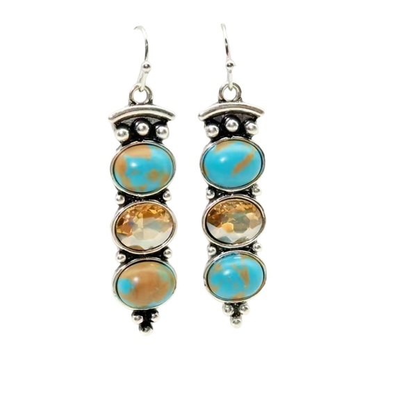 HOST PICK! π π₯³β€οΈVintage Silver and Turquoise Drop Earrings - Picture 1 of 5